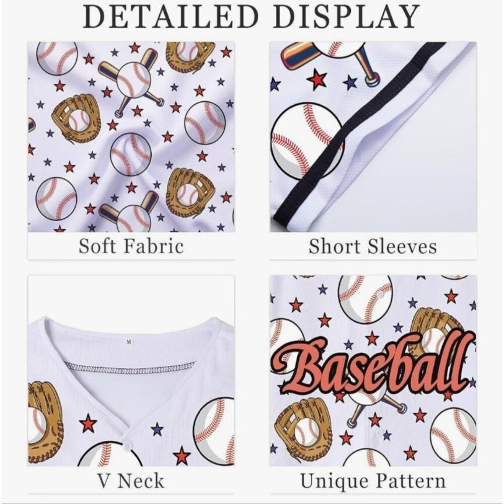 Baseball Themed Button Front Shirt Size Large NWOT P2P 23.5 In - Picture 6 of 13